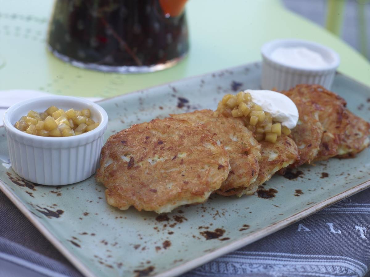 Latkes are on the Rosh Hashana menu at Honey Salt. (Louiie Vitca)