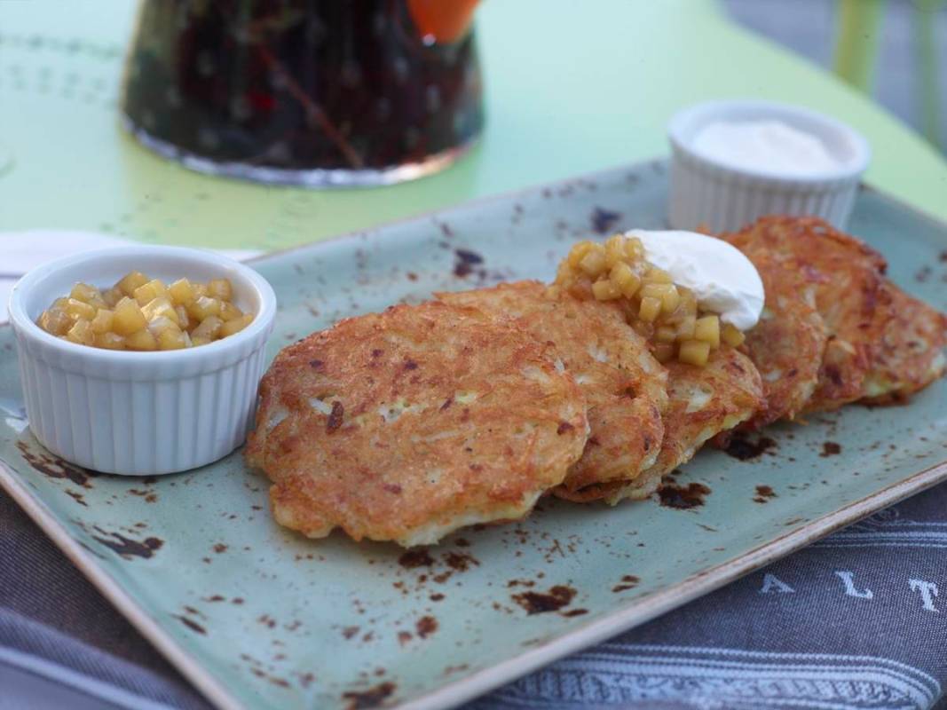 Latkes are on the Rosh Hashana menu at Honey Salt. (Louiie Vitca)