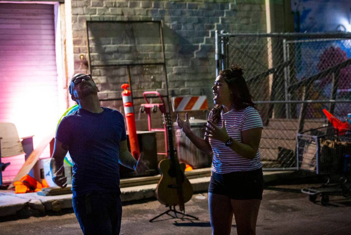 Terry, played Mike Vargovich, left, and J, played by Natalie Senecal, perform during a rehearsa ...