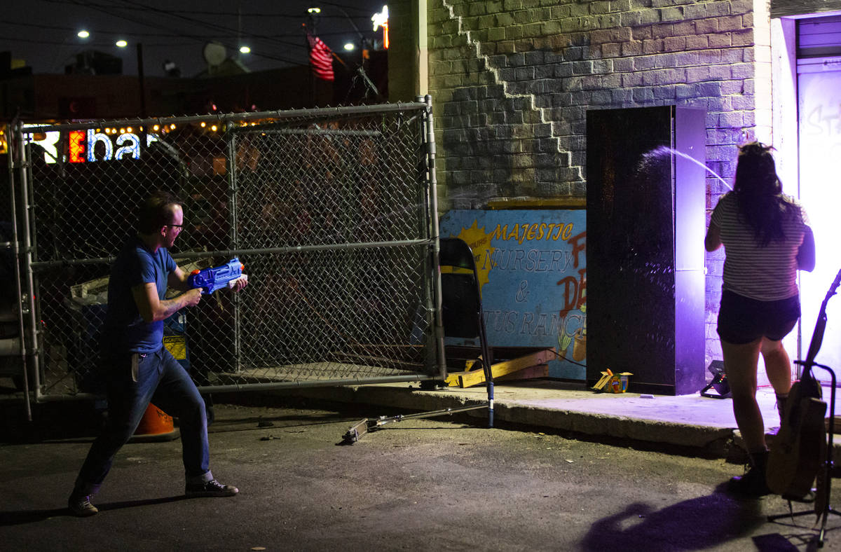 Terry, played Mike Vargovich, left, and J, played by Natalie Senecal, perform during a rehearsa ...