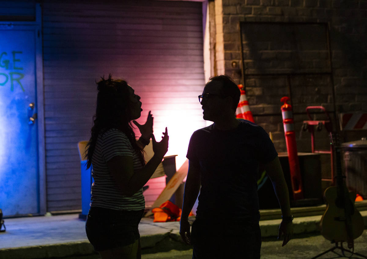 J, played by Natalie Senecal, left, and Terry, played Mike Vargovich perform during a rehearsal ...
