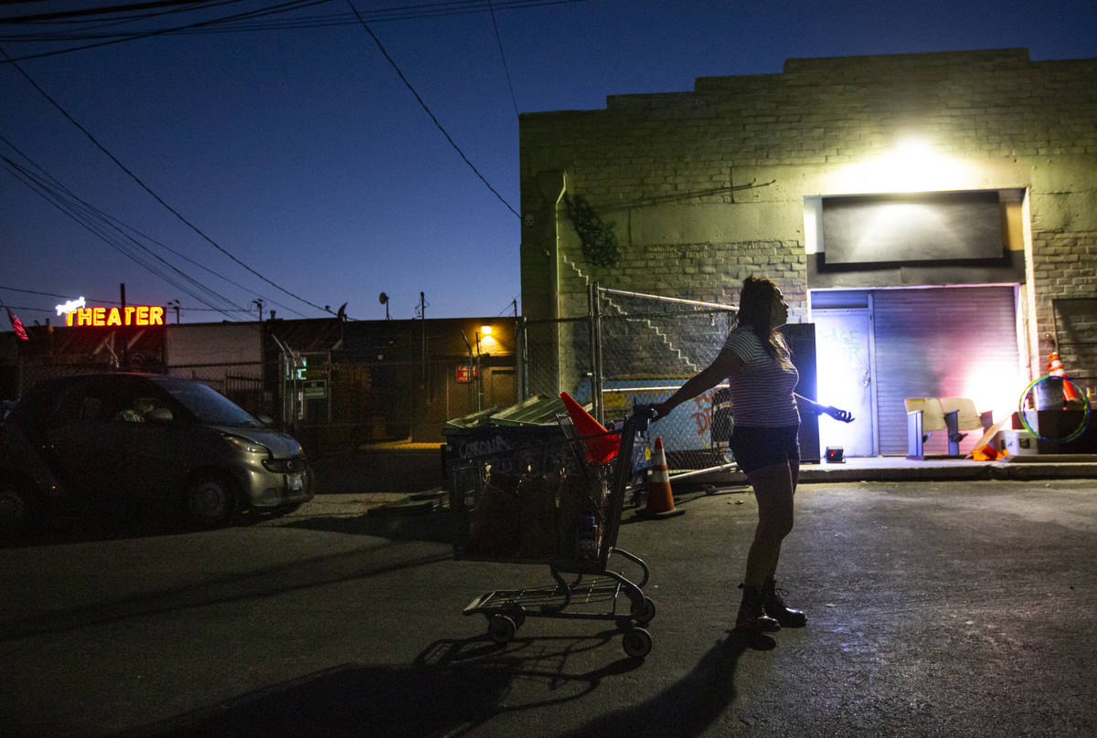 J, played by Natalie Senecal, performs during a rehearsal of "The Parking Lot" outsid ...