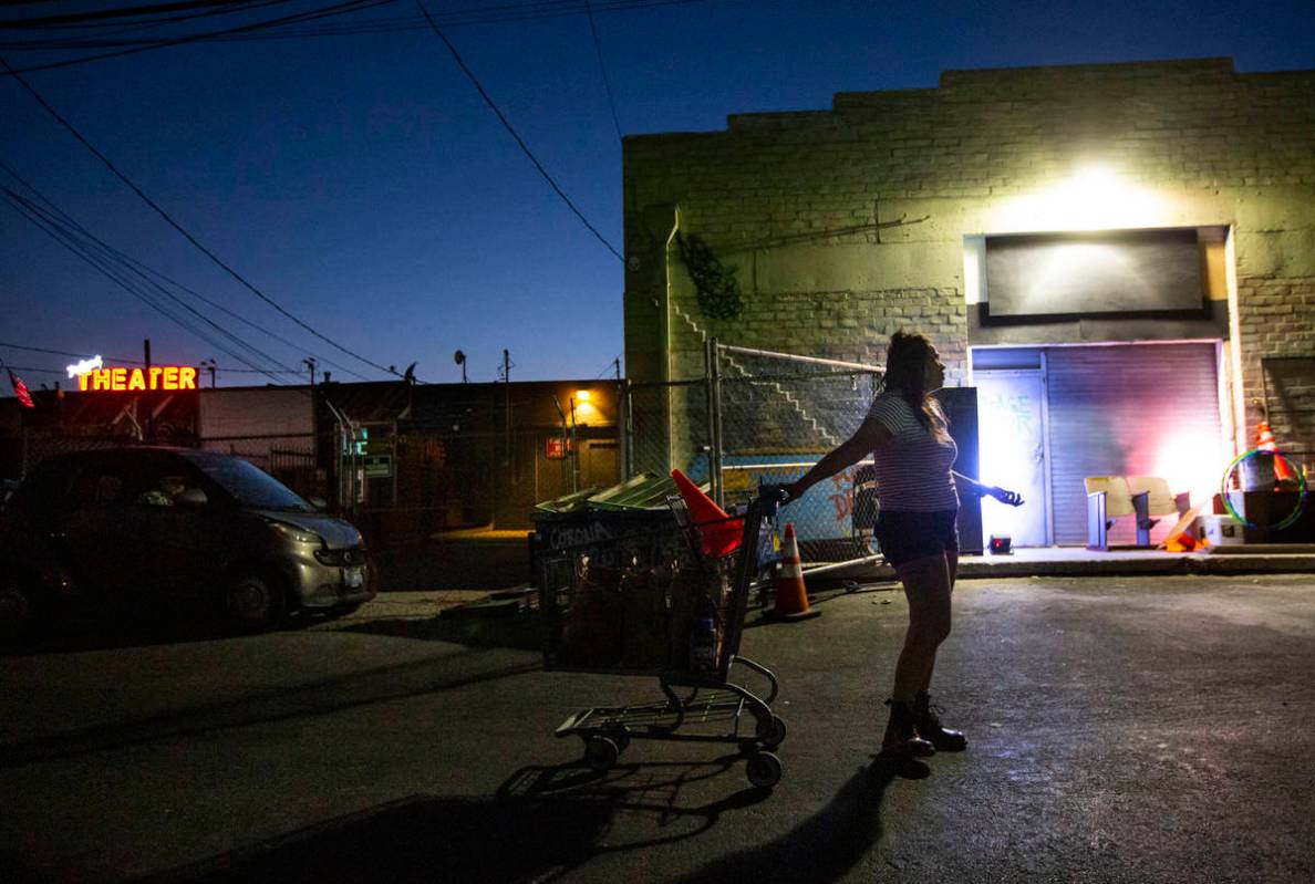 J, played by Natalie Senecal, performs during a rehearsal of "The Parking Lot" outsid ...