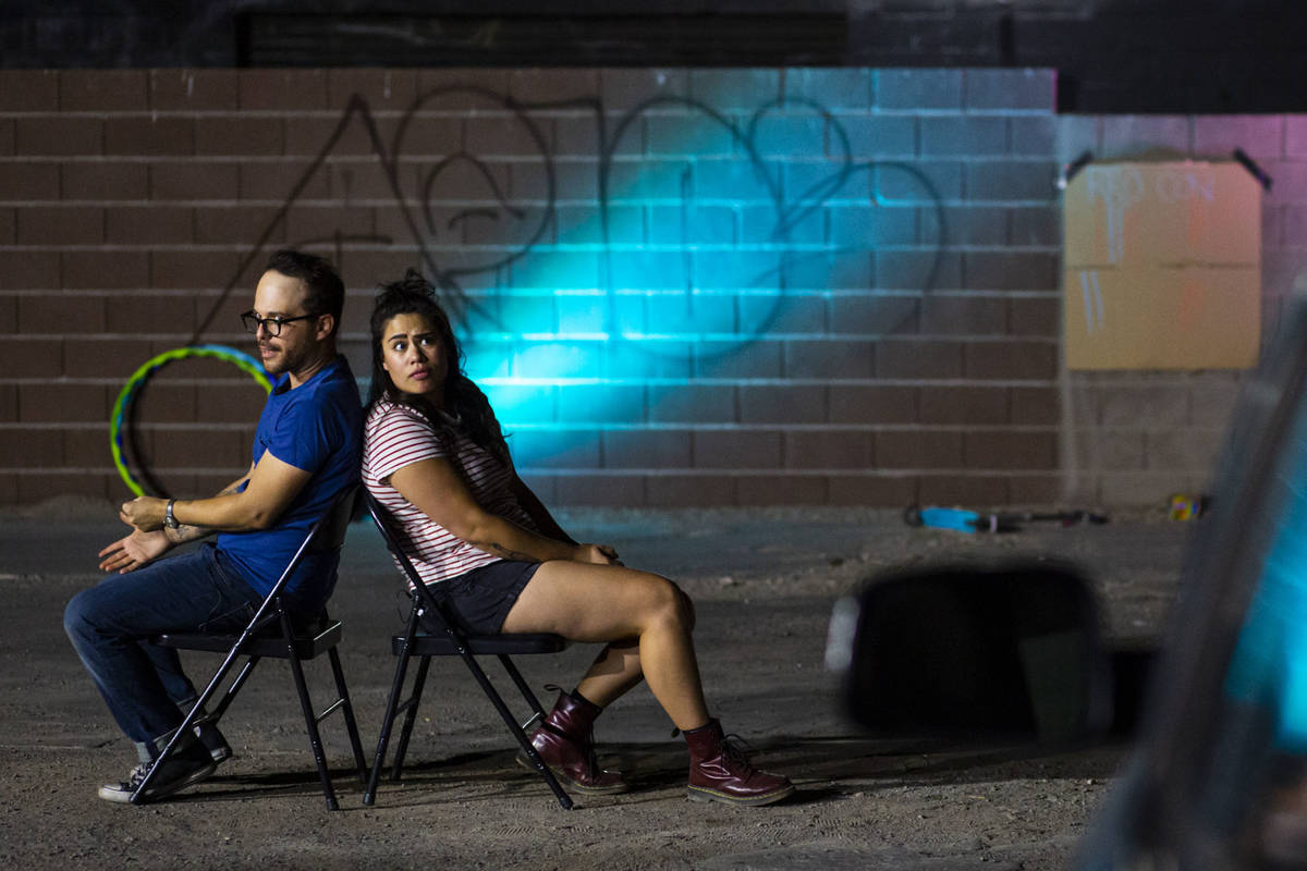 Terry, played by Mike Vargovich, left, and J, played by Natalie Senecal, perform during a rehea ...