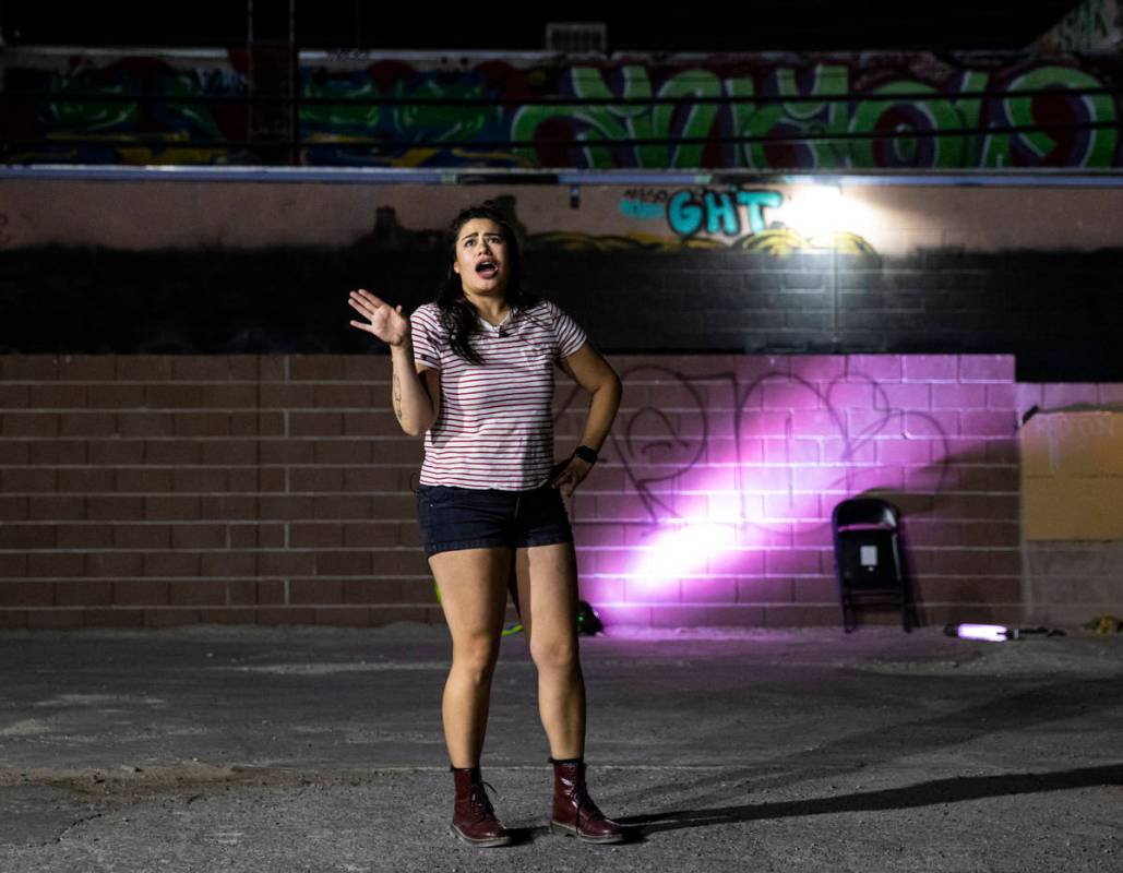 J, played by Natalie Senecal, performs during a rehearsal of "The Parking Lot" down t ...