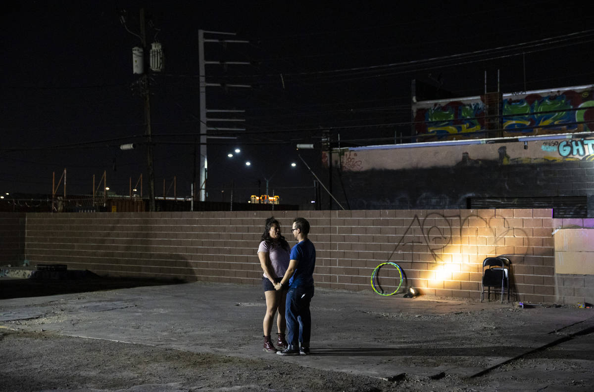 J, played by Natalie Senecal, left, and Terry, played Mike Vargovich perform during a rehearsal ...
