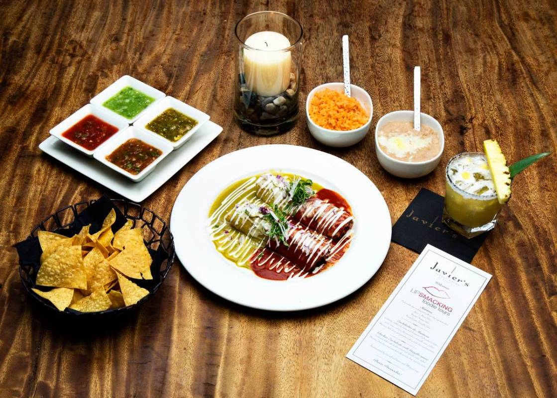 An array of food at Javier's at Aria. (Lip Smacking Foodie Tours)