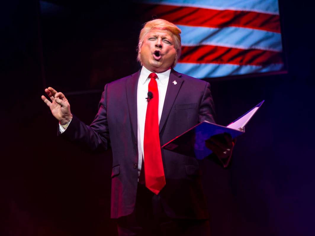 John Di Domenico performs as President Donald Trump during a dress rehearsal of "Ester Gol ...