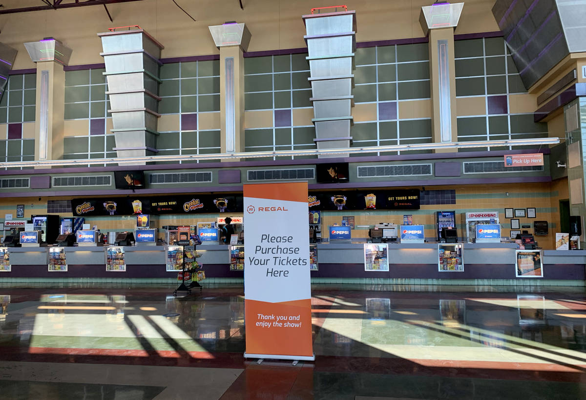 A sign to purchase tickets from the concession stand is seen at Regal Colonnade, in Las Vegas o ...