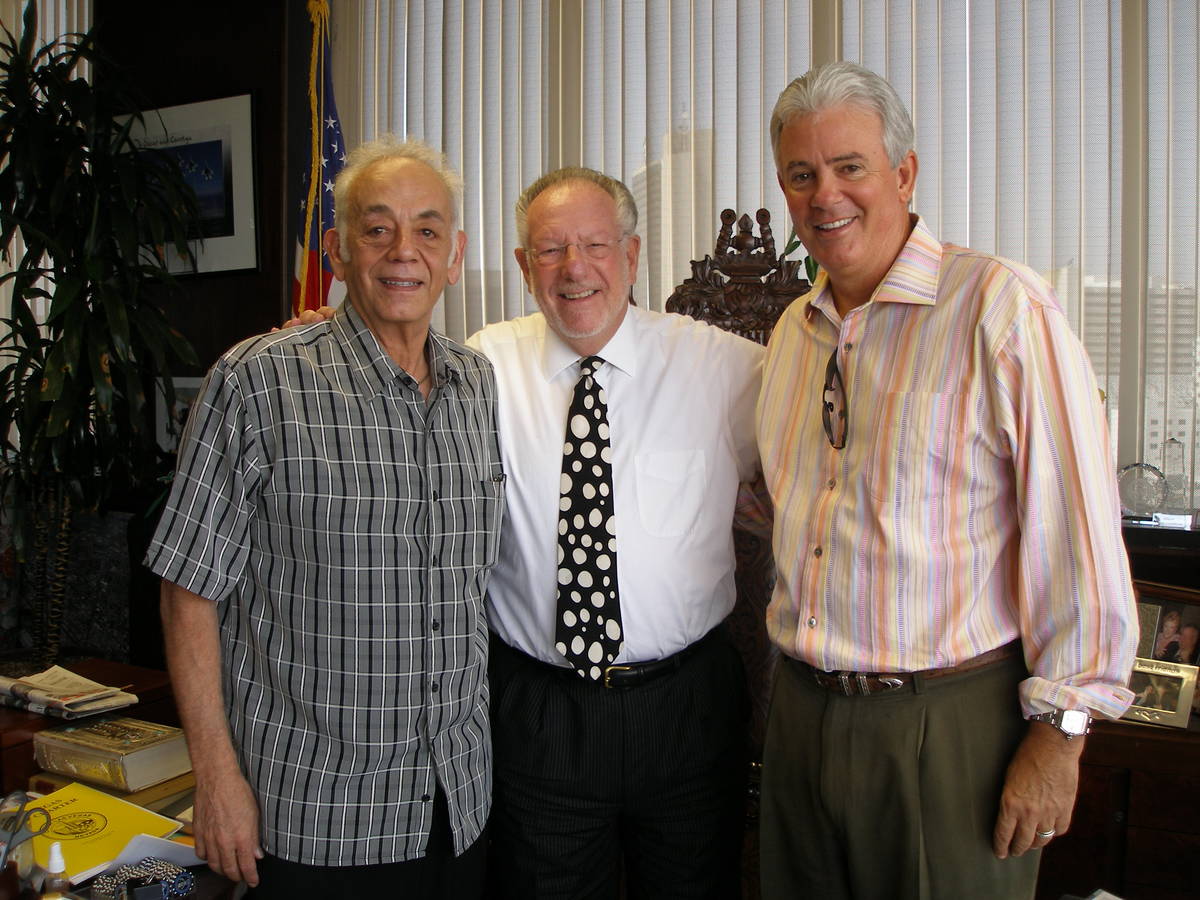 Ex-drug kingpin and Vegas high roller Jimmy Chagra, then-Mayor Oscar Goodman and author Jack Sh ...