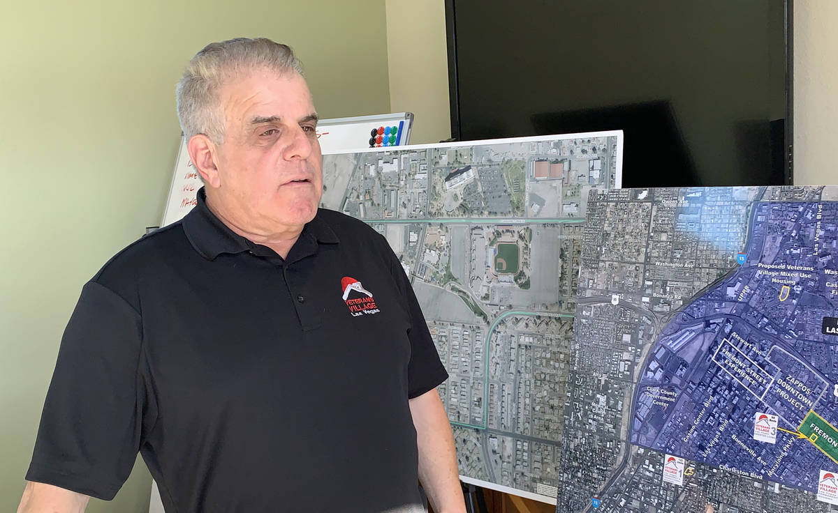 Arnold Stalk of Veterans Village speaks at the unveiling of a new tiny home model on Tuesday, D ...