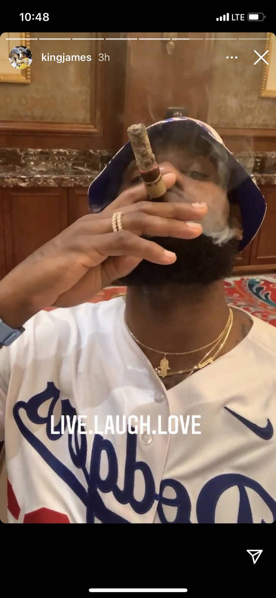 A screen grab of LeBron James playing blackjack Saturday night in Vegas. The team is reportedly ...