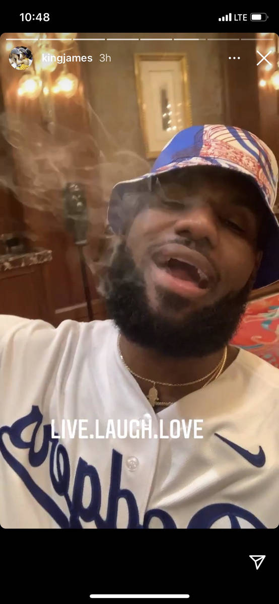 A screen grab of LeBron James playing blackjack Saturday night in Vegas. The team is reportedly ...