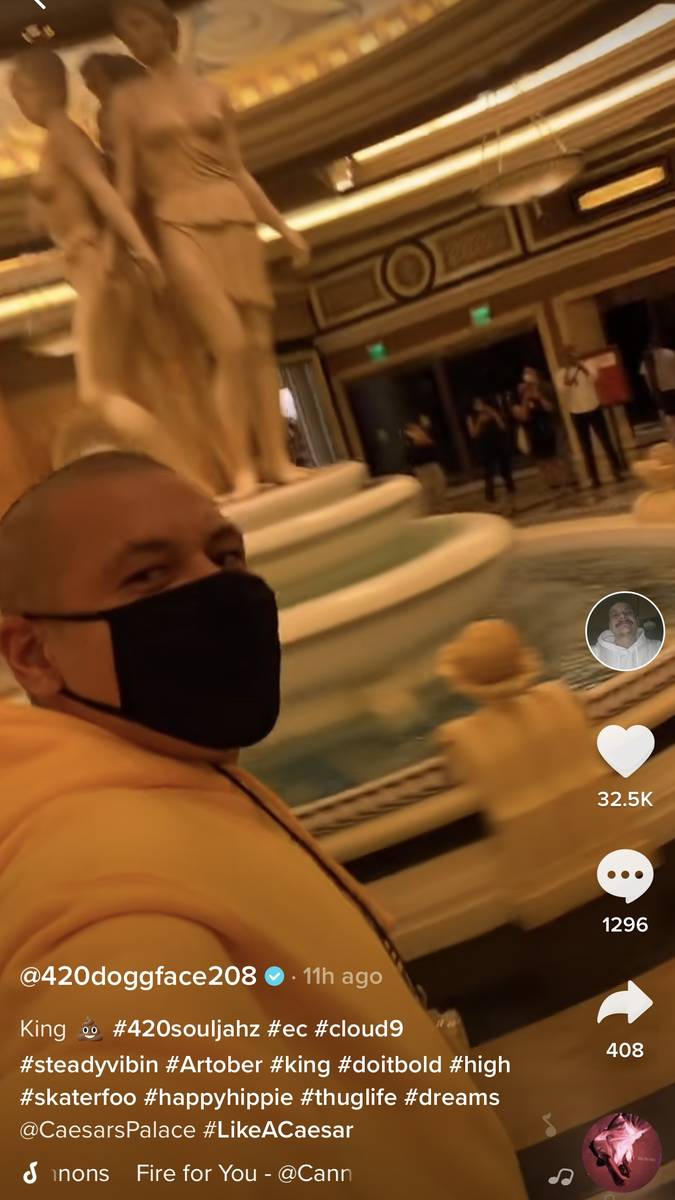 Viral TikTok phenomenon Nathan Apodaca, aka @420doggface208, is shown at Caesars Palace on the ...