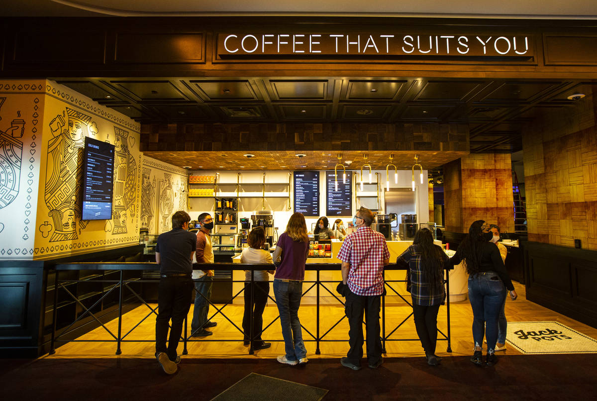 People wait for for drinks at the Jack Pots coffee stand during a tour of Circa, the first from ...