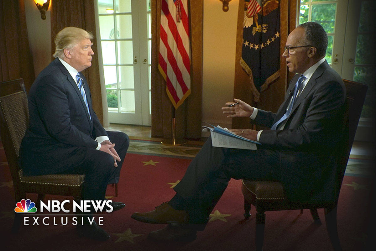 In this image provided by NBC News, President Donald Trump is interviewed by NBC's Lester Holt, ...
