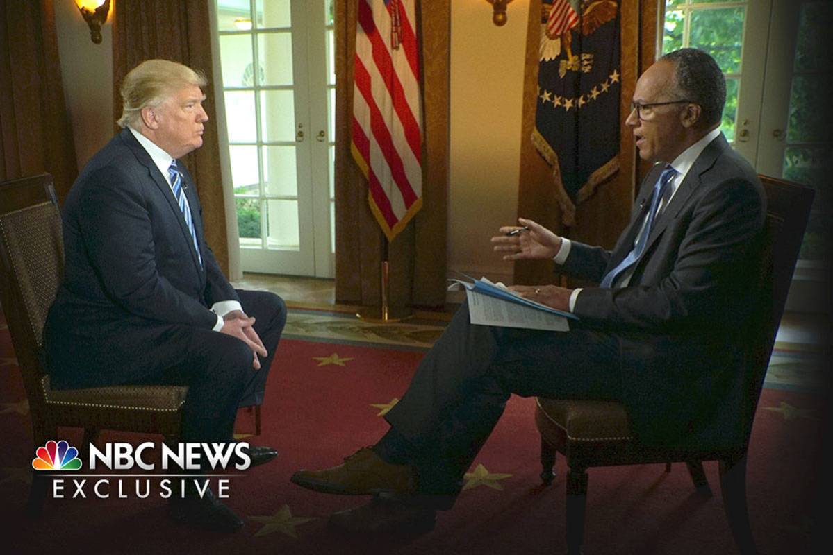 In this image provided by NBC News, President Donald Trump is interviewed by NBC's Lester Holt, ...