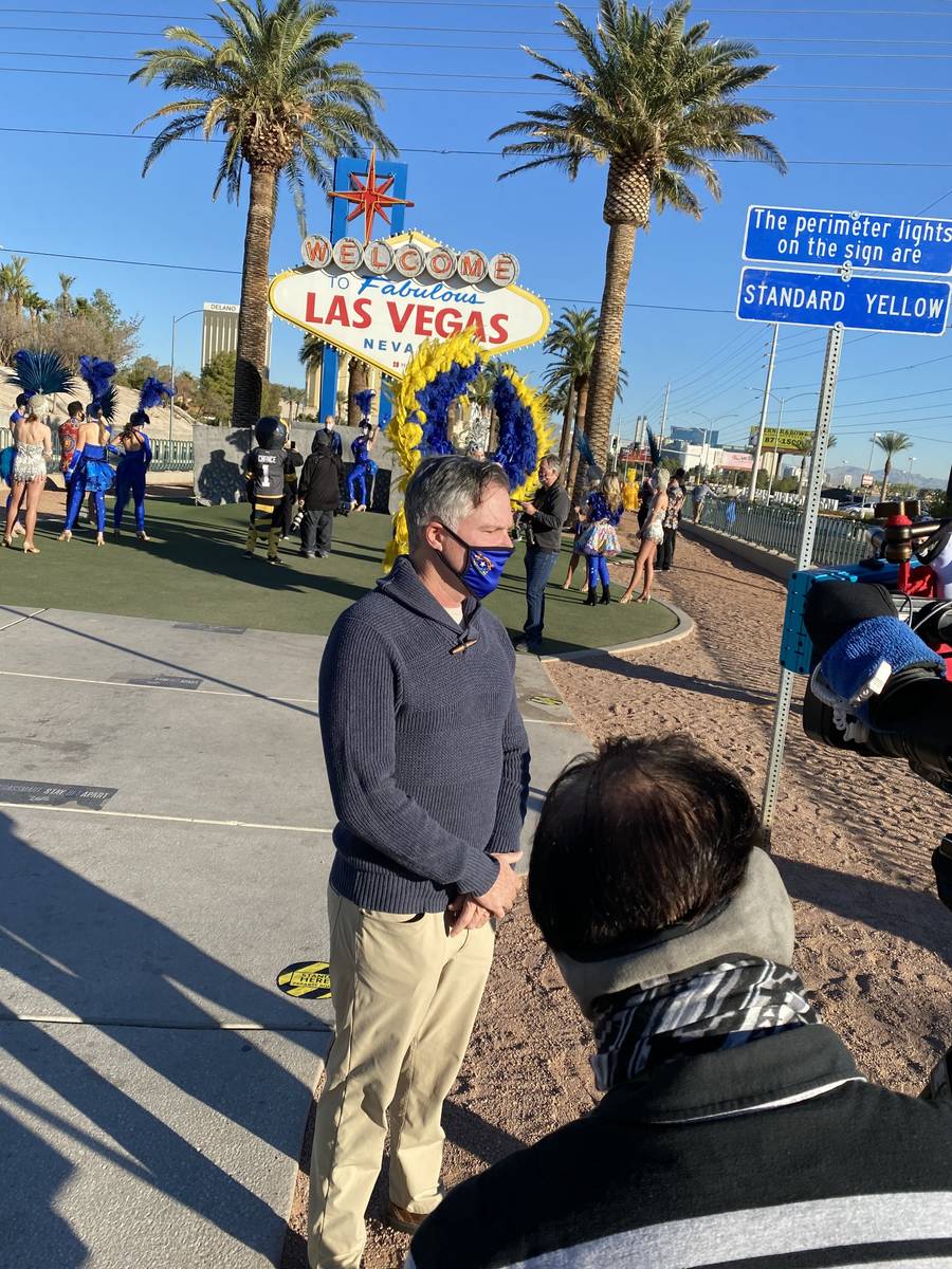 COVID-19 Task Force Chairman Jim Murren is shown at the Welcome to Fabulous Las Vegas sign duri ...