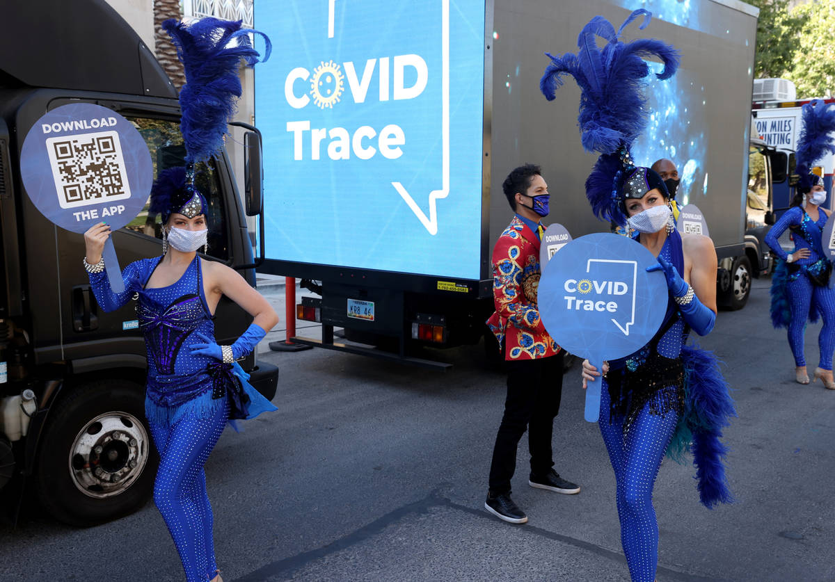 Las Vegas performers, including Chloe Bunce, left, and Rebecca O'Hara put on a show at the The ...