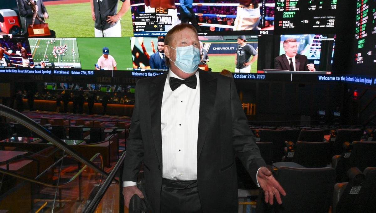 Las Vegas Raiders owner Mark Davis is shown at Circa's sports book on the resort's official ope ...