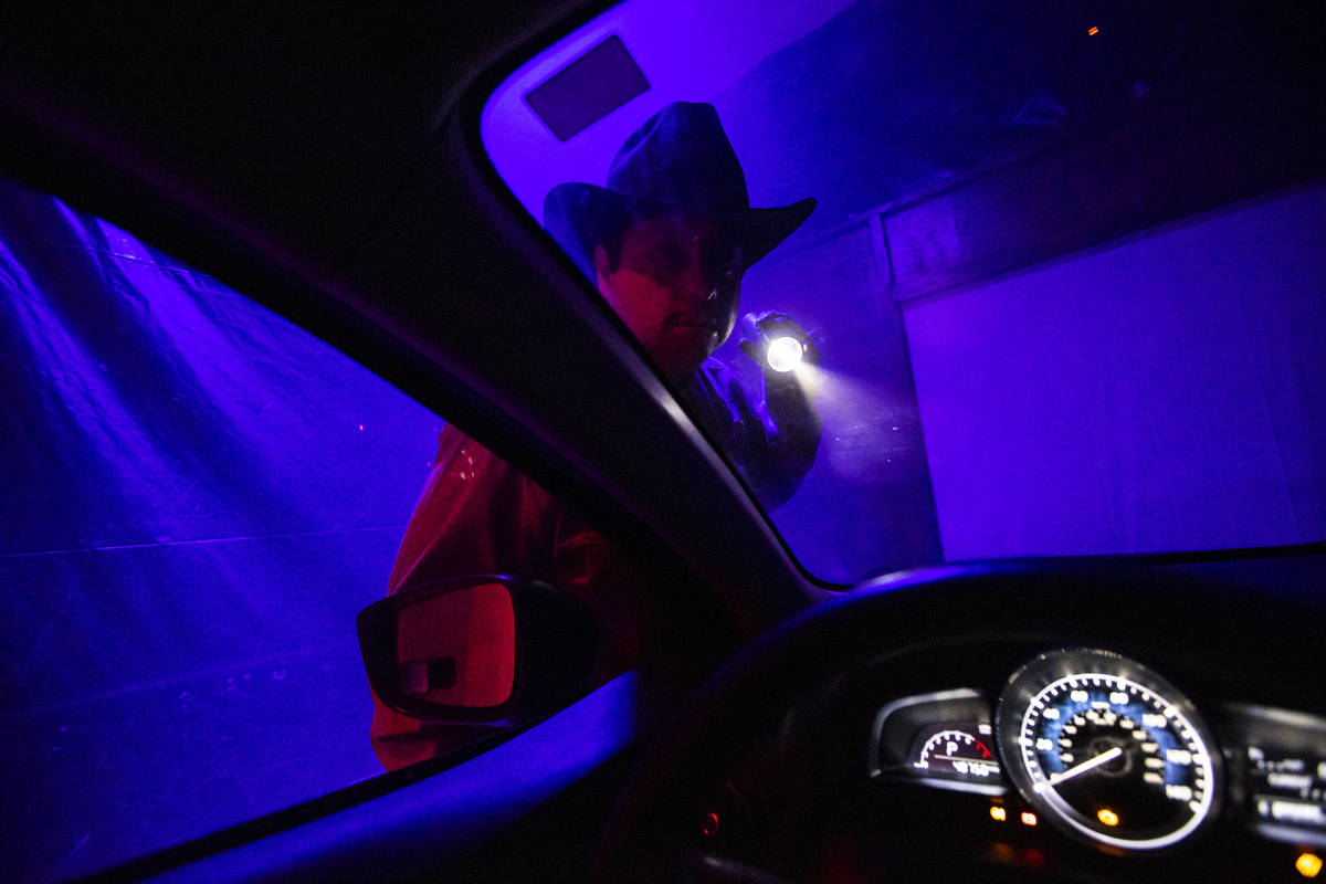Angel Mendoza performs during the Horrorwood Video drive-in at the Majestic Repertory Theatre i ...