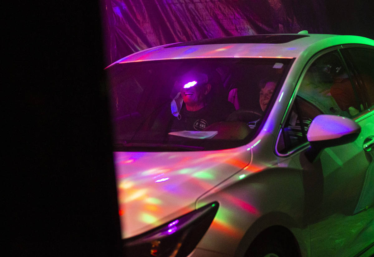 People watch a video at the start of the Horrorwood Video drive-in at the Majestic Repertory Th ...