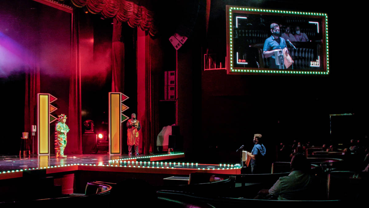 Piff The Magic Dragon (John van der Put) is shown onstage in his benefit show for Las Vegas fir ...