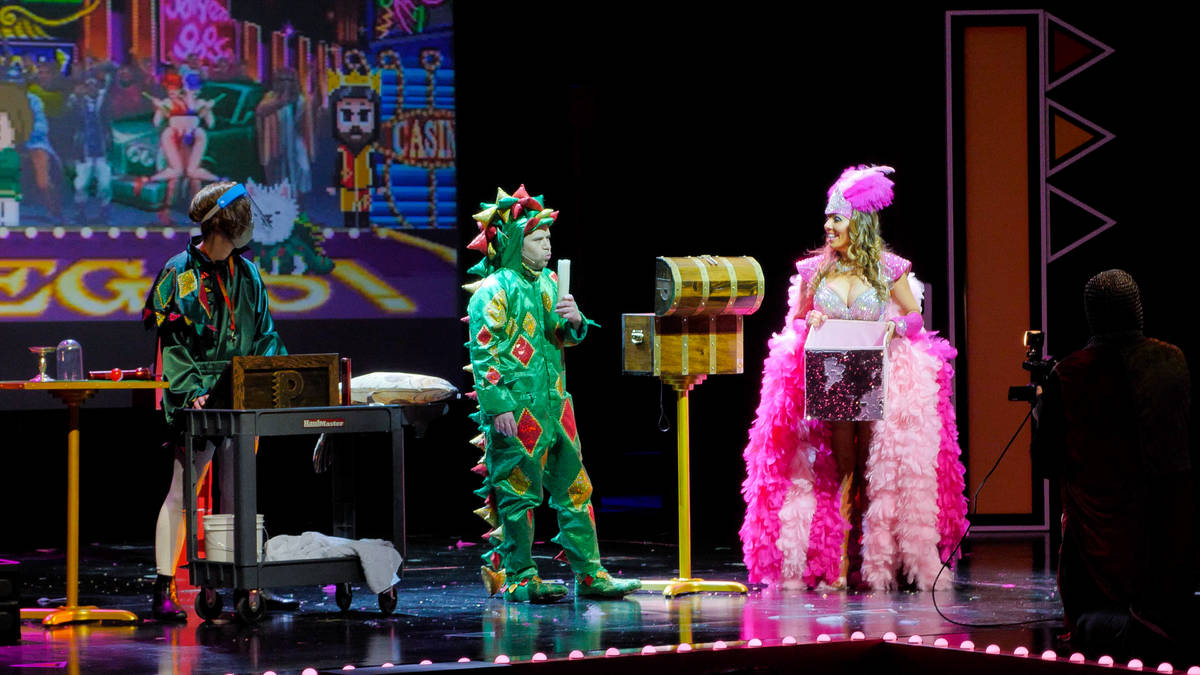 Piff The Magic Dragon (John van der Put), the Squire (Brett Alters), showgirl Jade Simone and c ...