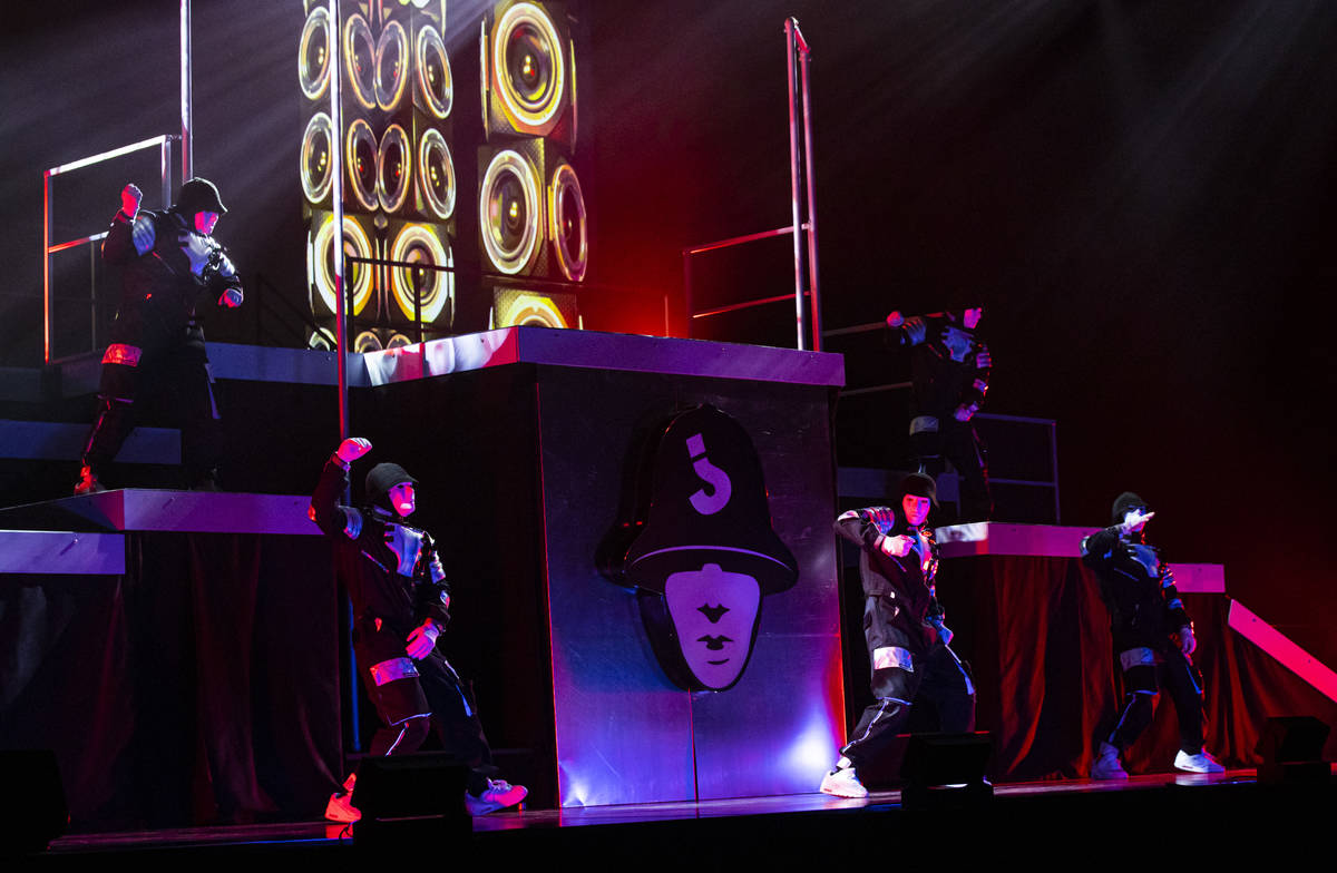 The Jabbawockeez perform in their production, "Timeless," at the MGM Grand Garden Are ...