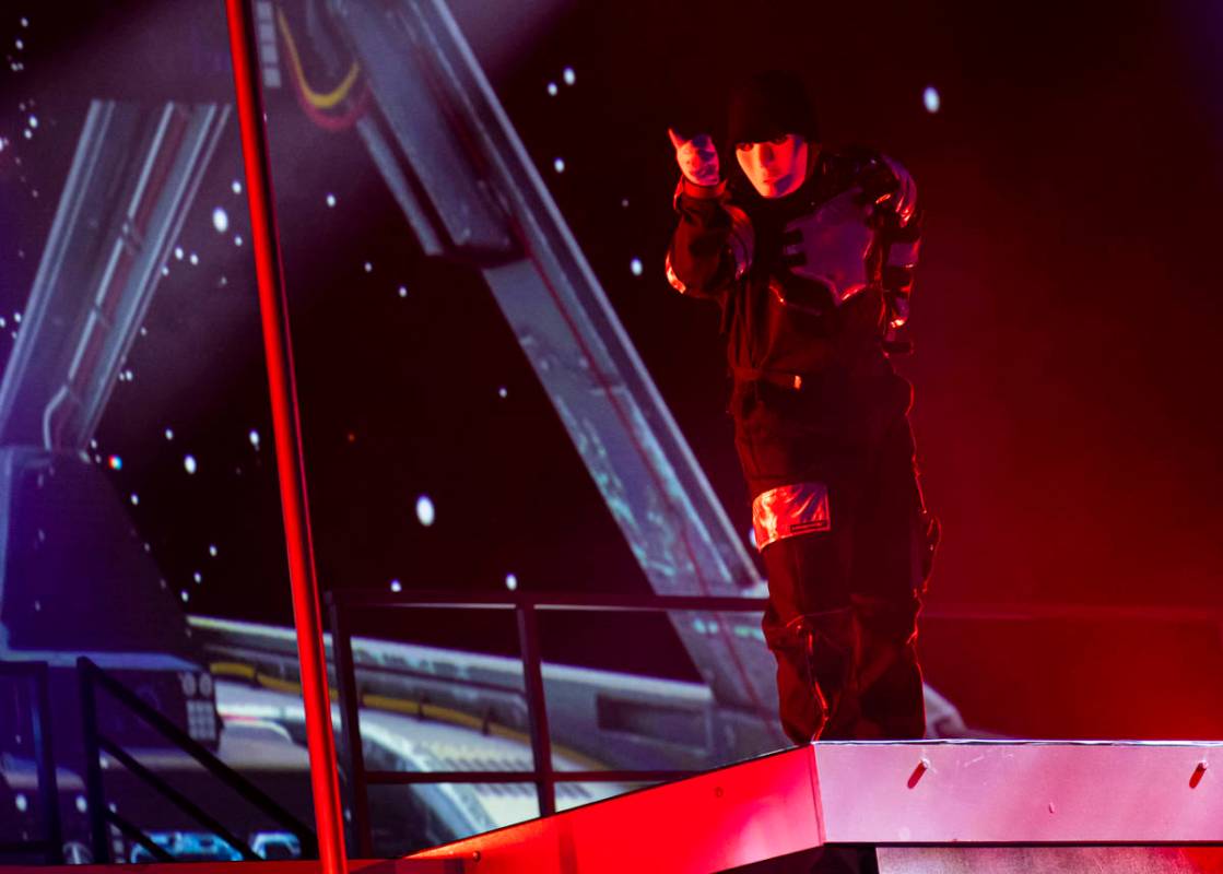 The Jabbawockeez perform in their production, "Timeless," at the MGM Grand Garden Are ...