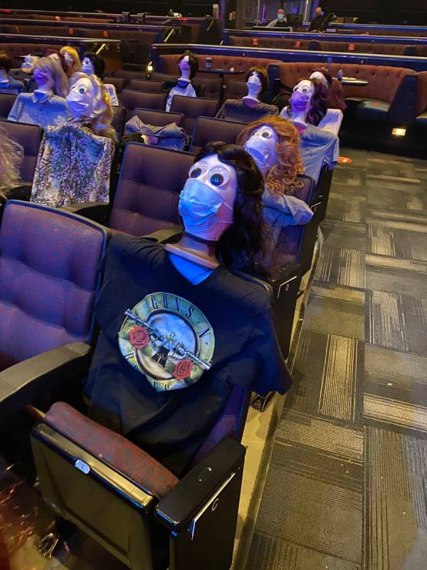 An audience of mannequin heads seated for Tape Face's show at Harrah's Showroom is shown on Sat ...