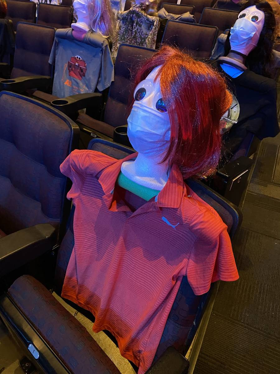 An audience of mannequin heads seated for Tape Face's show at Harrah's Showroom is shown on Sat ...