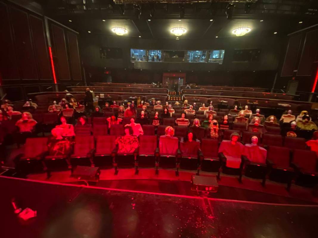An audience of mannequin heads seated for Tape Face's show at Harrah's Showroom is shown on Sat ...