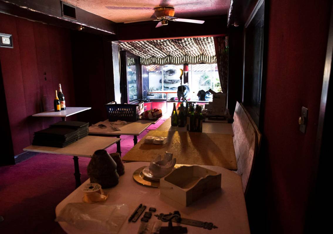 The interior of a closed Pamplemousse restaurant is seen, on Monday, Nov. 9, 2020, in Las Vegas ...