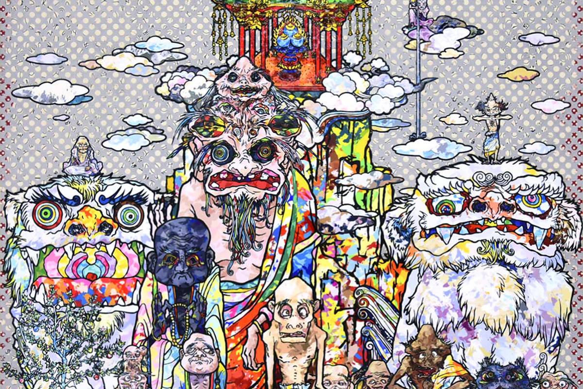 Takashi Murakami, "Dragon Shen Breathes Out a Pavilion," 2016, Acrylic, gold leaf and platinum ...