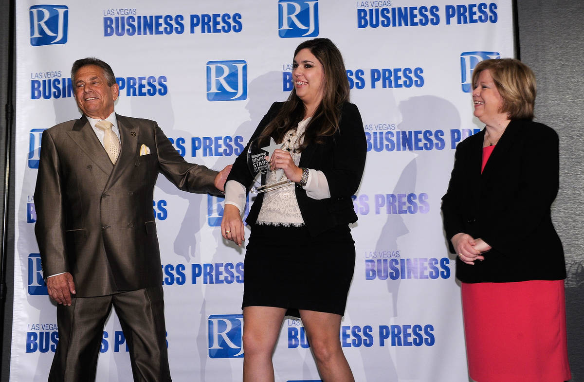 Steve Schorr, vice president of marketing at the Las Vegas Review Journal, encourages Chelsie C ...