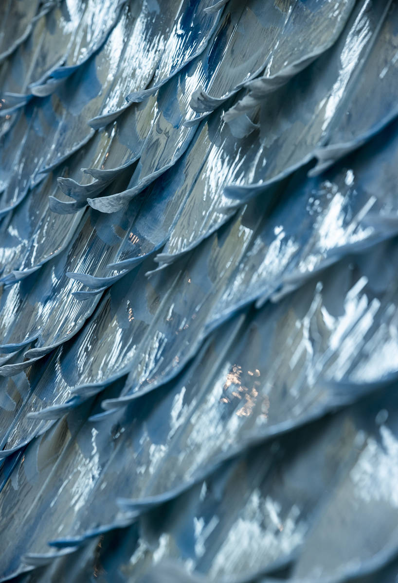 The sugar shingles atop the roof at Aria's Sugar Palace lobby display. Other sweet touches incl ...