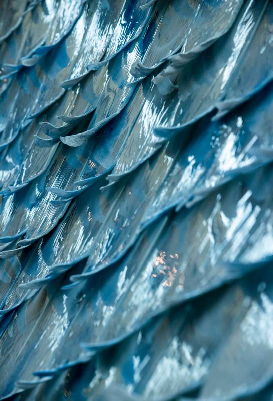The sugar shingles atop the roof at Aria's Sugar Palace lobby display. Other sweet touches incl ...