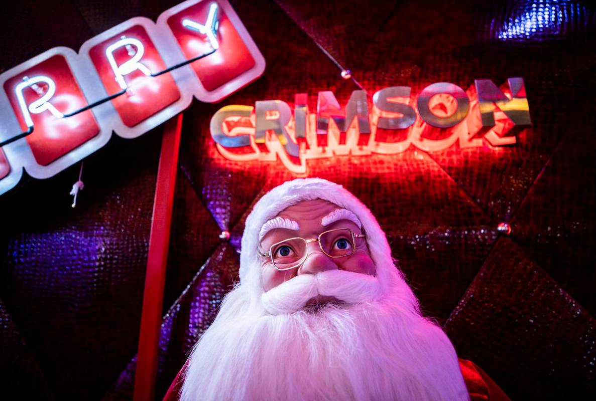 Signage for Red Rock Resort's Christmas-themed popup bar Merry Crimson on Monday, Nov. 23, 2020 ...