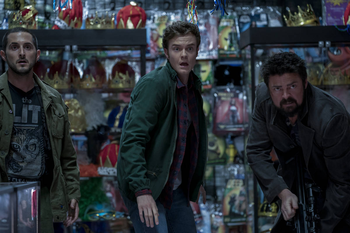 From left Tomer Capon, Jack Quaid and Karl Urban star in "The Boys." (Panagiotis Pantazidis/Ama ...