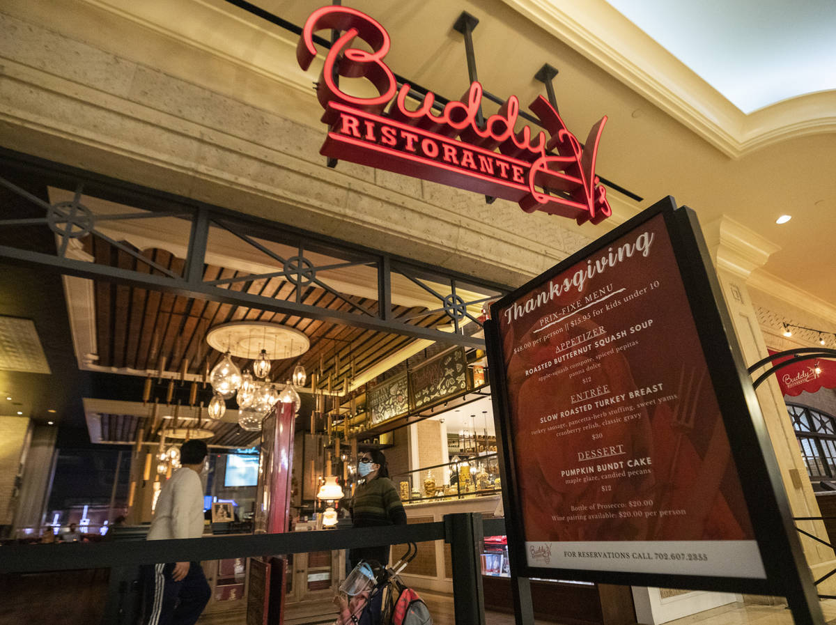 Thanksgiving menu is displayed outside of Buddy V's Ristorante at The Venetian the night before ...