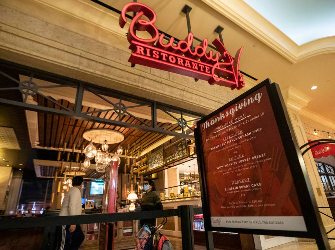 Thanksgiving menu is displayed outside of Buddy V's Ristorante at The Venetian the night before ...