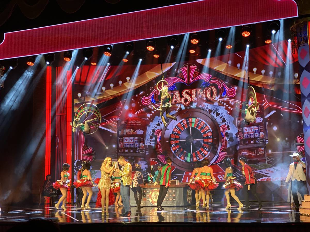 A scene from "Extravaganza -- The Las Vegas Spectacular" currently playing to 50 fans at Jubile ...