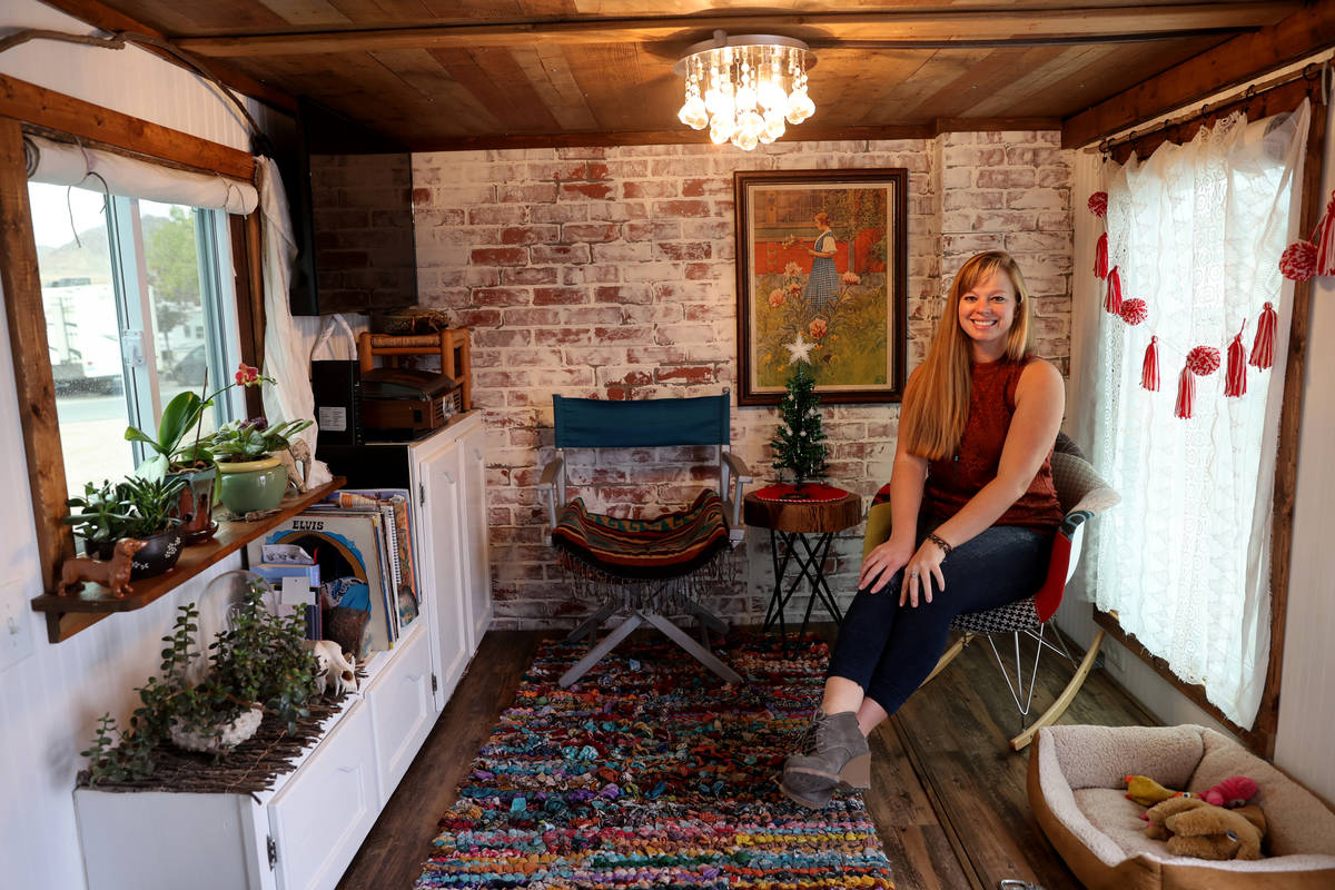 Hannah Doss in her tiny home in Boulder City Friday, Dec. 11, 2020. Doss bought the old railroa ...