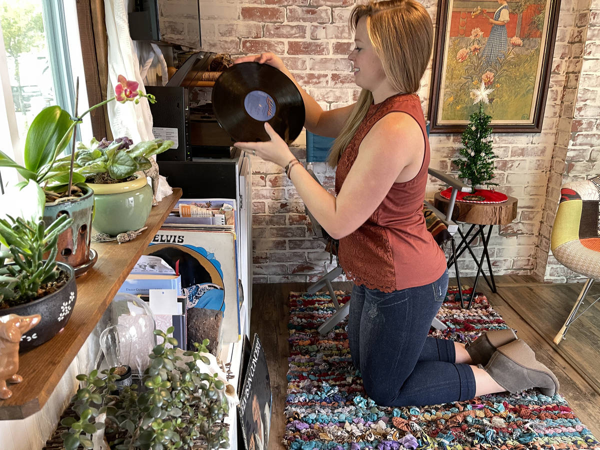 Hannah Doss at her tiny home in Boulder City Friday, Dec. 11, 2020. Doss bought the old railroa ...