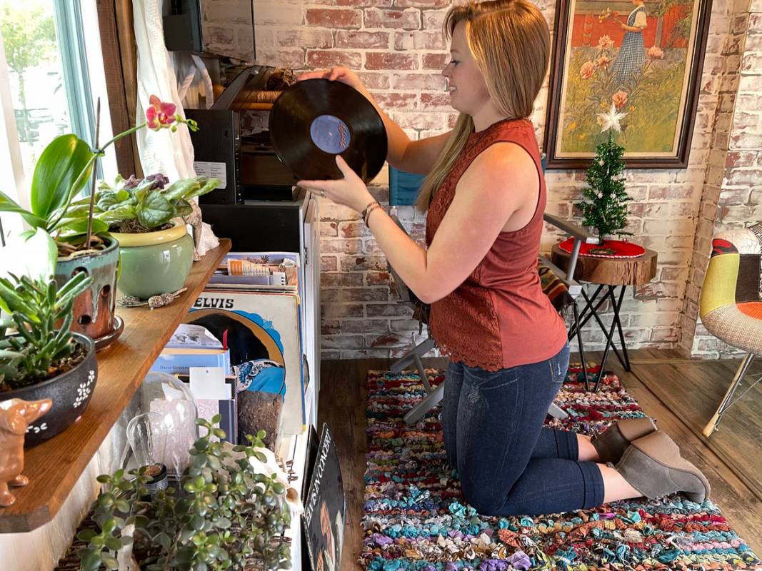 Hannah Doss at her tiny home in Boulder City Friday, Dec. 11, 2020. Doss bought the old railroa ...