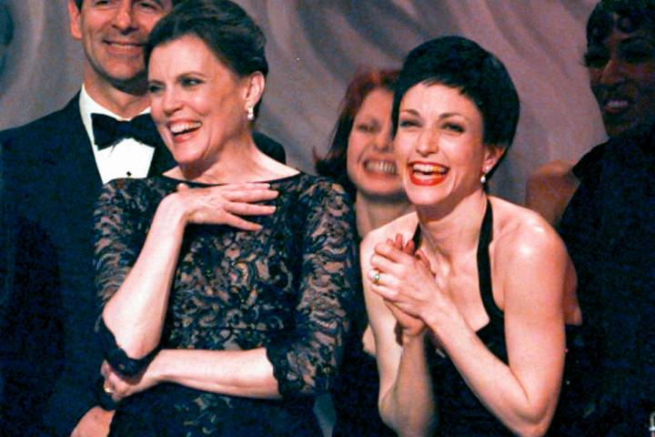 Ann Reinking, left, and Bebe Neuwirth share a laugh on stage while accepting the award for best ...