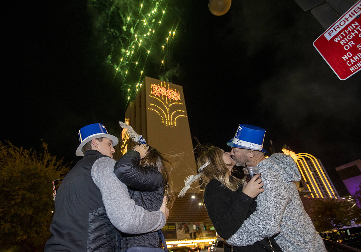 Fireworks erupt over the south tower of the Plaza at the start of New Years Day on Saturday, Ja ...
