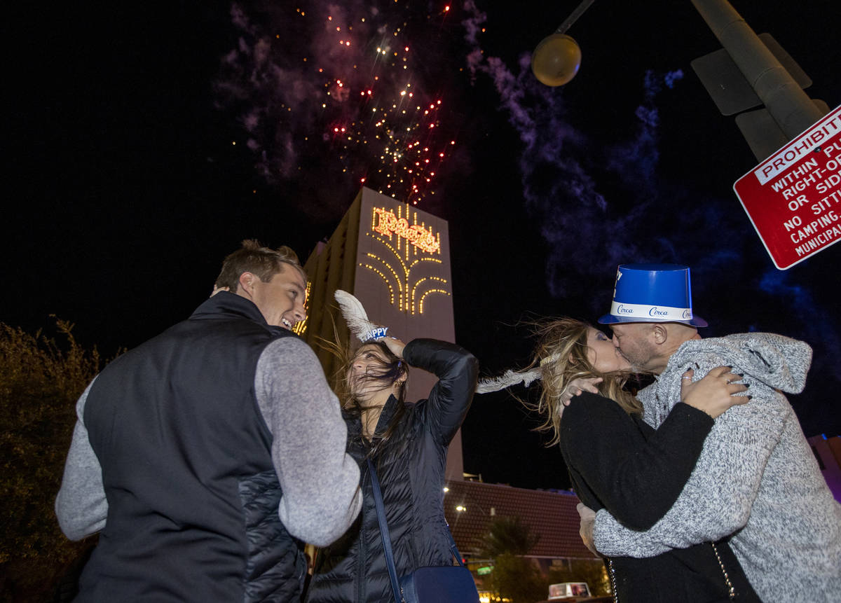 Fireworks erupt over the south tower of the Plaza at the start of New Years Day on Saturday, Ja ...