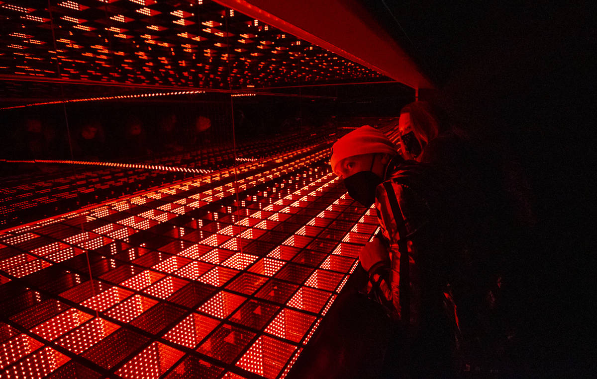 Chris Wink, co-founder of the Blue Man Group and director of content at Area15, shows the light ...